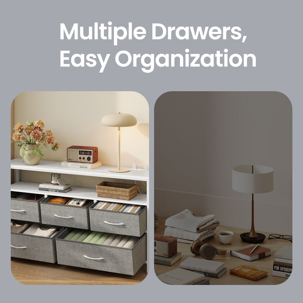 Dresser with LED Lights - 5 Drawers - Steel - Charging Station