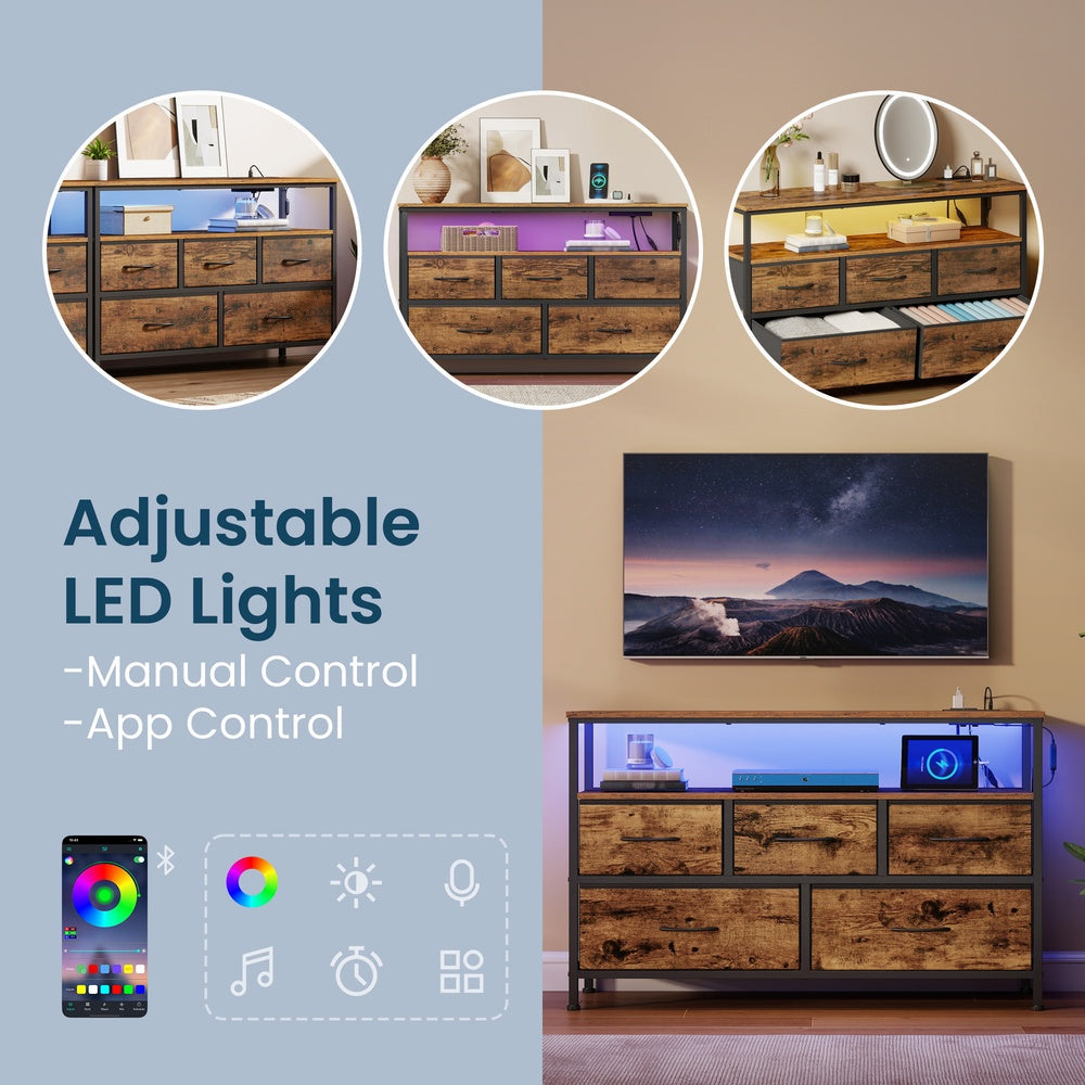 Dresser with LED Lights - 50L - Steel - Charging Station
