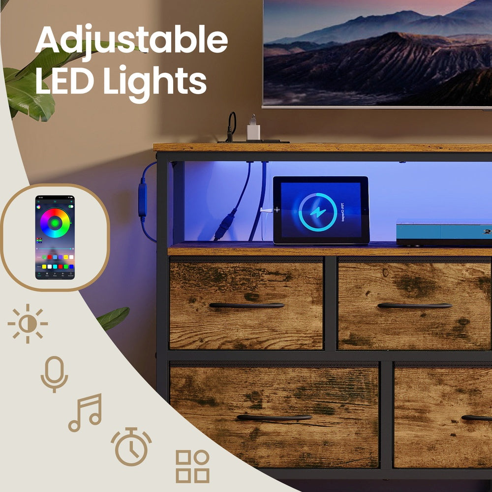 Dresser with LED Lights - 50L - Steel - Charging Station