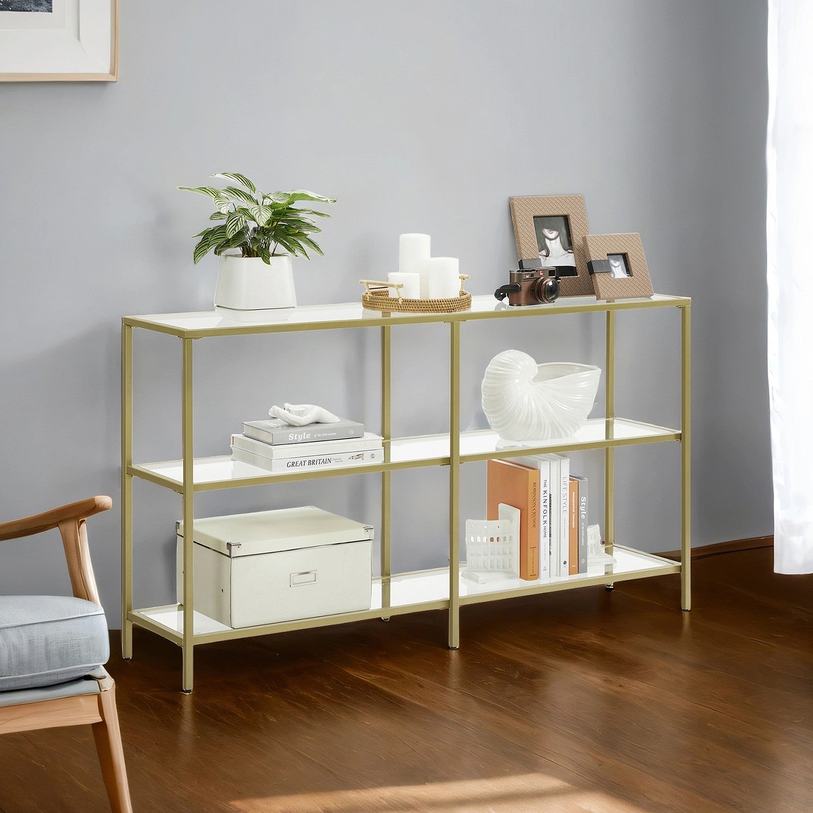 Console Table - 3-Tier Modern Design - Metal - Gold
