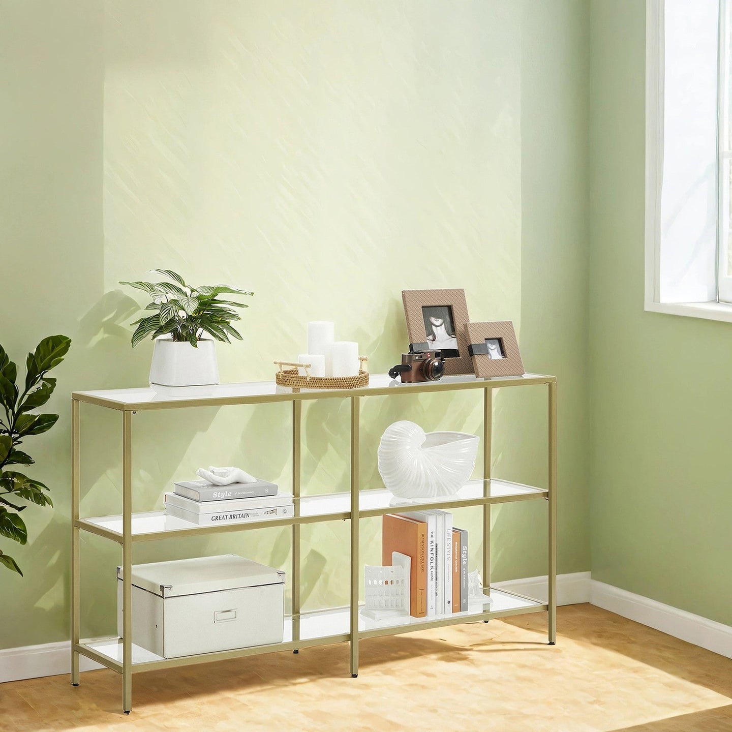 Console Table - 3-Tier Modern Design - Metal - Gold