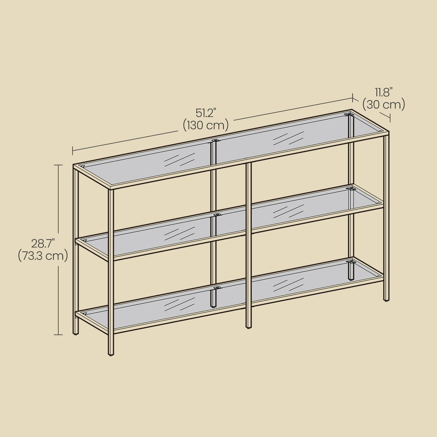 Console Table - 3-Tier Modern Design - Metal - Gold