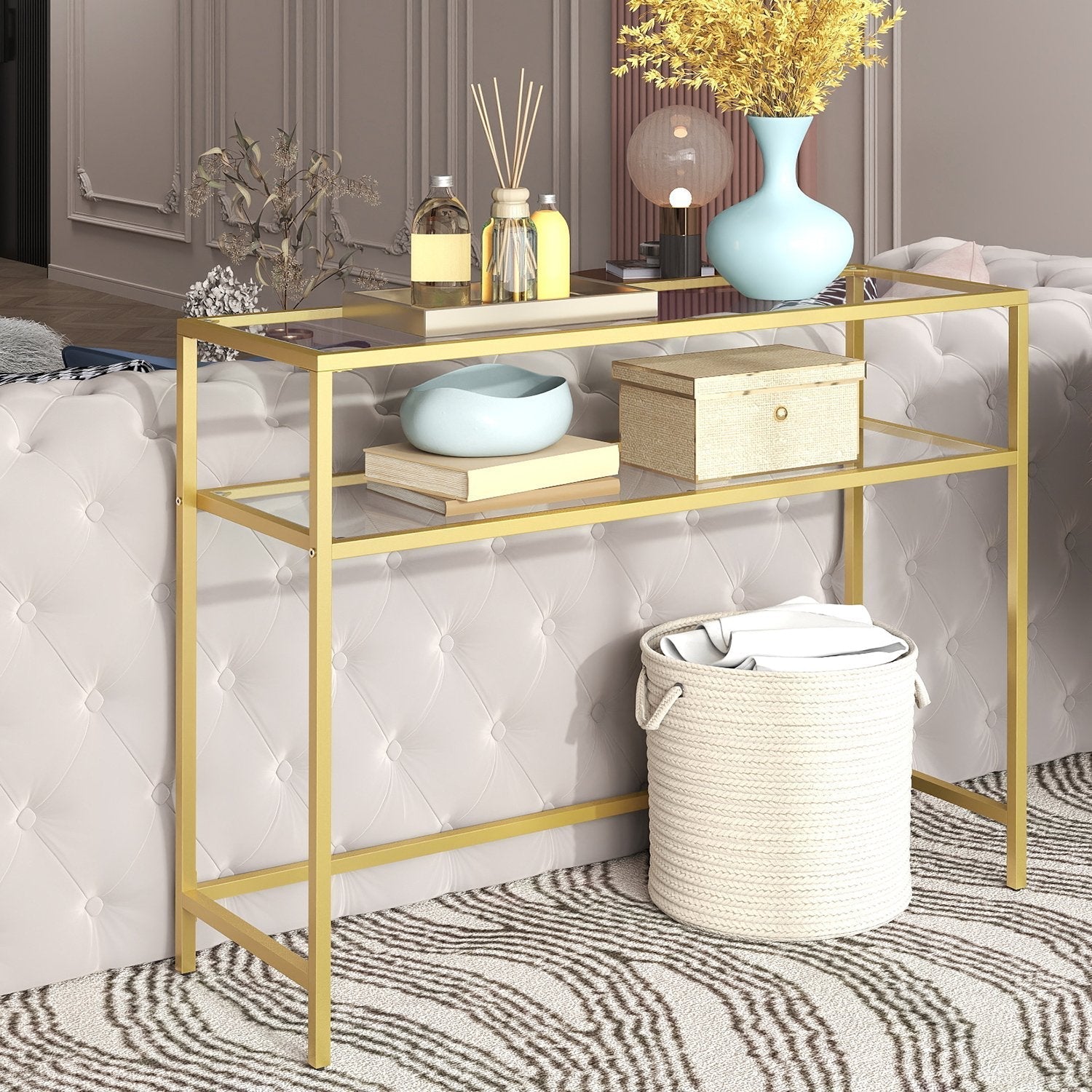Console Table - Tempered Glass - Gold