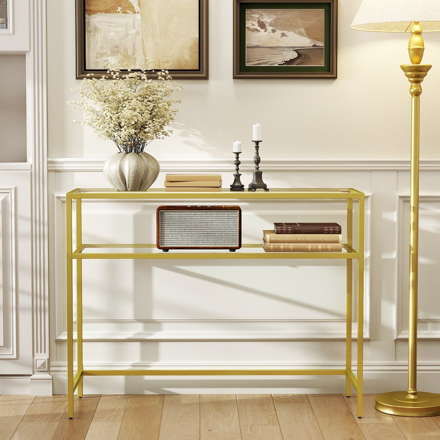 Console Table - Tempered Glass - Gold