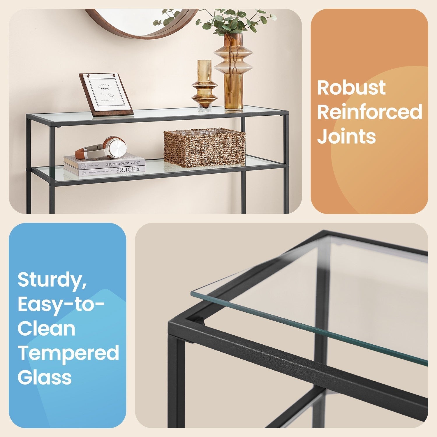 Console Table - Tempered Glass - Gold