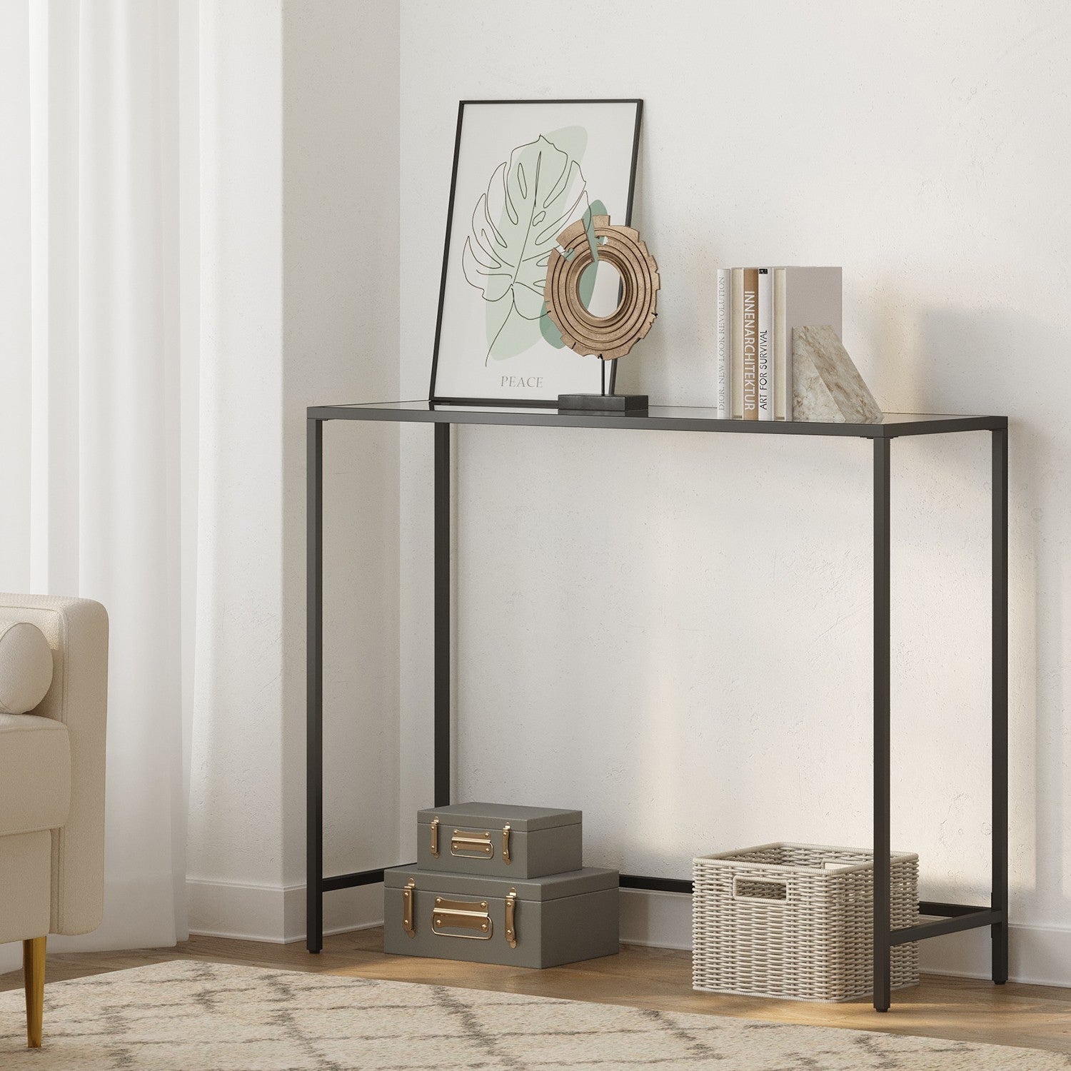 Console Table - Tempered Glass - Gold - Sturdy Metal Frame with Adjustable Feet