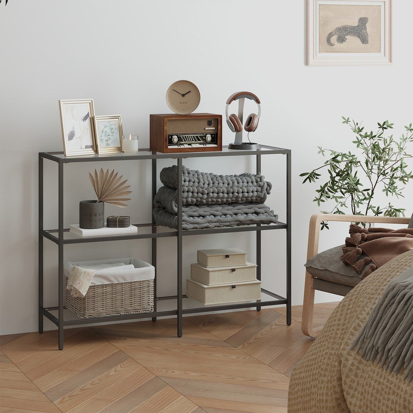Console Table - Tempered Glass - Black - 3-Tier Design for Hallway and Living Room