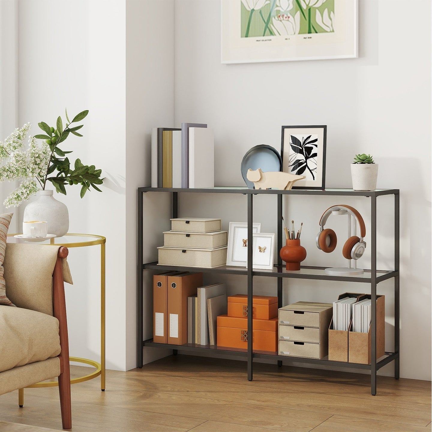 Console Table - Tempered Glass - Black - 3-Tier Design for Hallway and Living Room