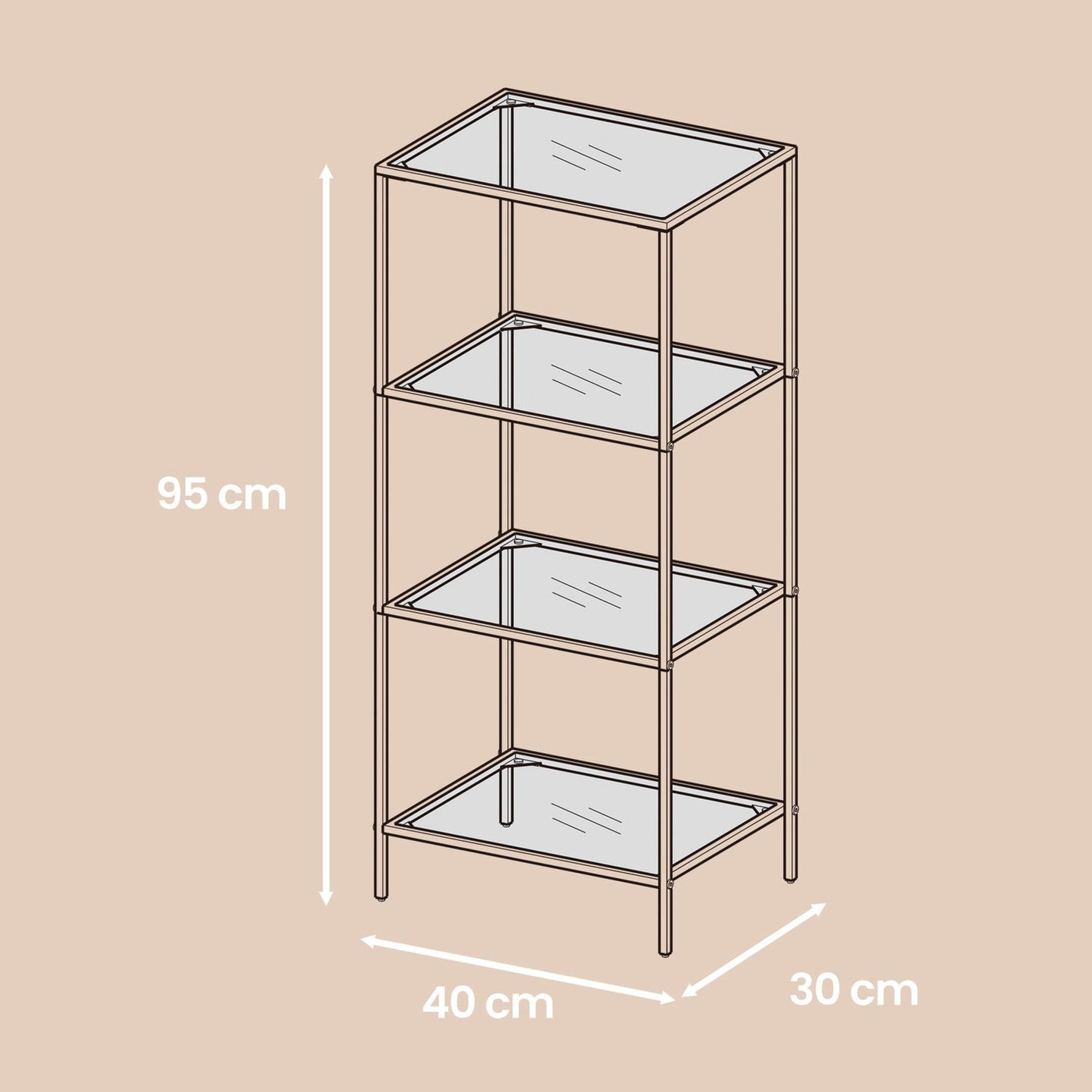 4-Tier Bookshelf - Tempered Glass - Clear
