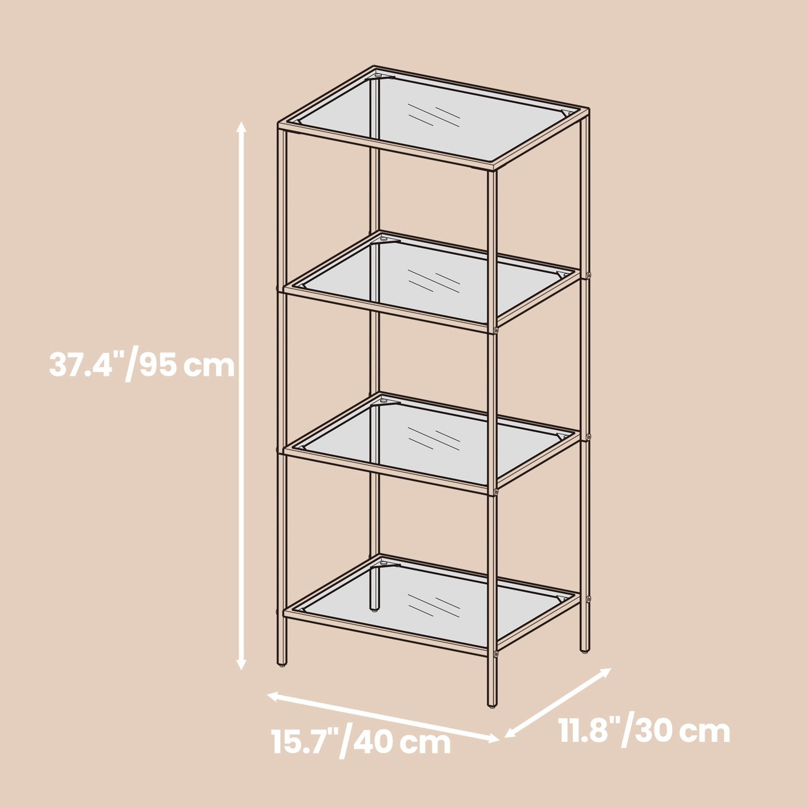 4-Tier Bookshelf - Tempered Glass - Clear