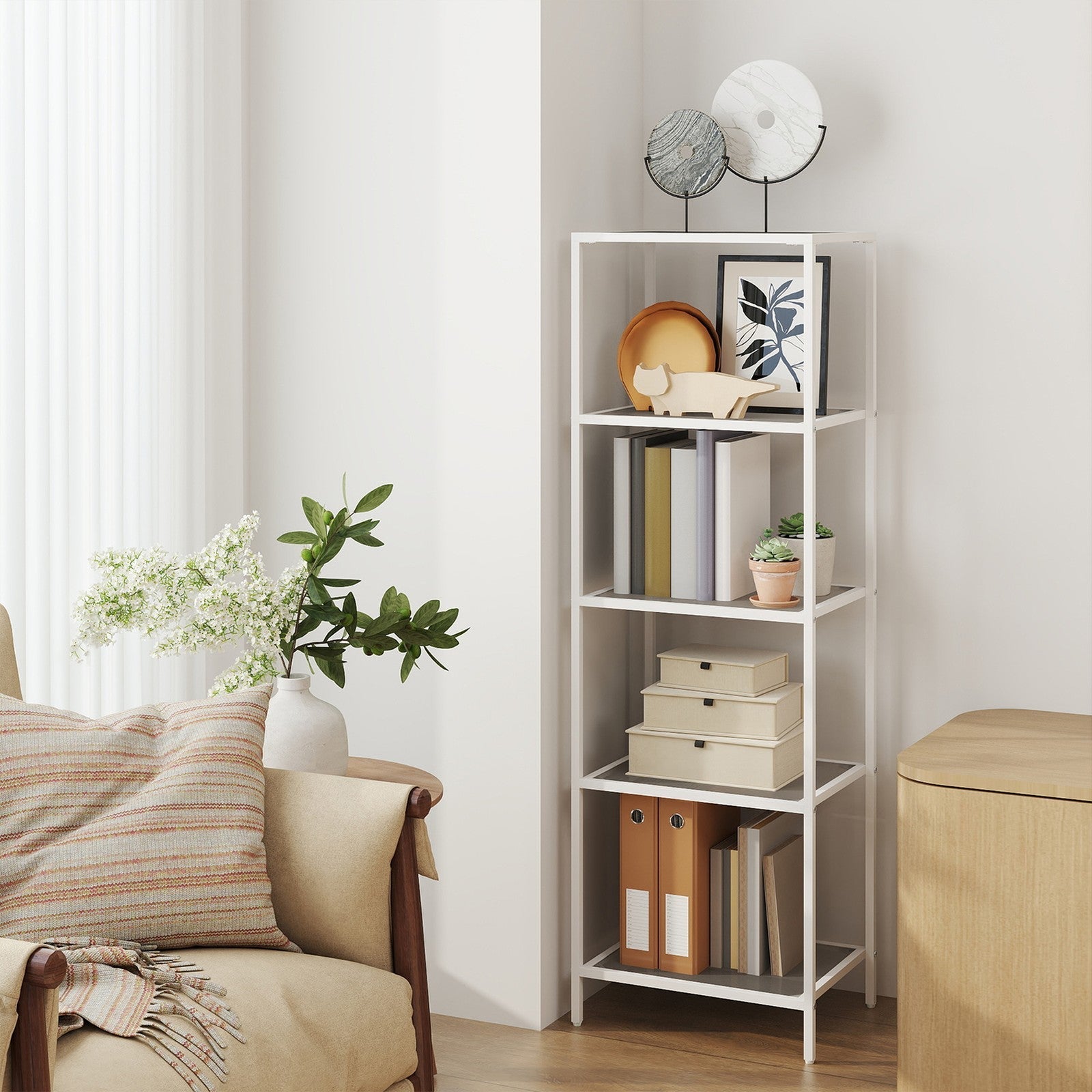 5-Tier Shelf - Tempered Glass - Clear - Versatile Storage Rack for Home and Office