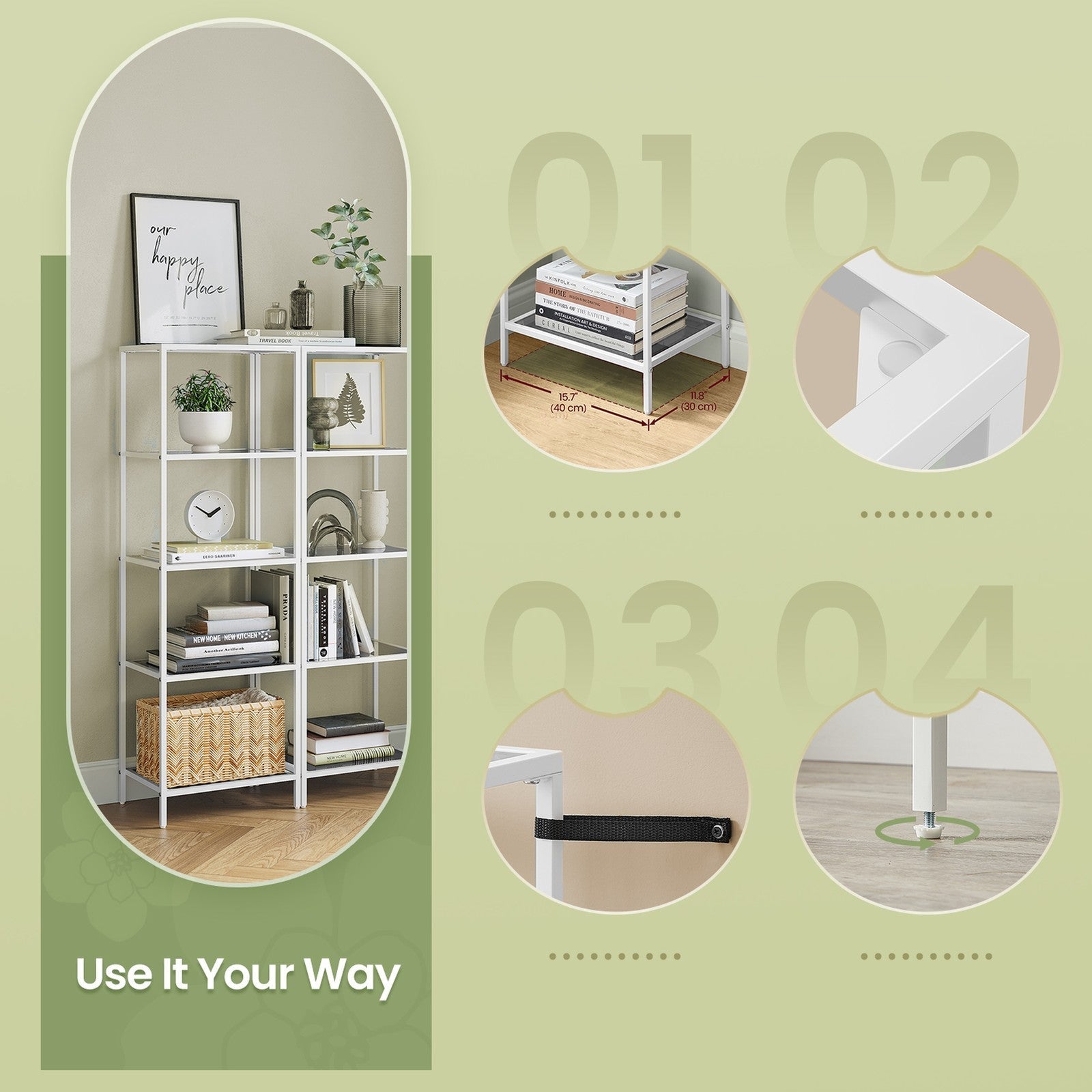 5-Tier Shelf - Tempered Glass - Clear - Versatile Storage Rack for Home and Office