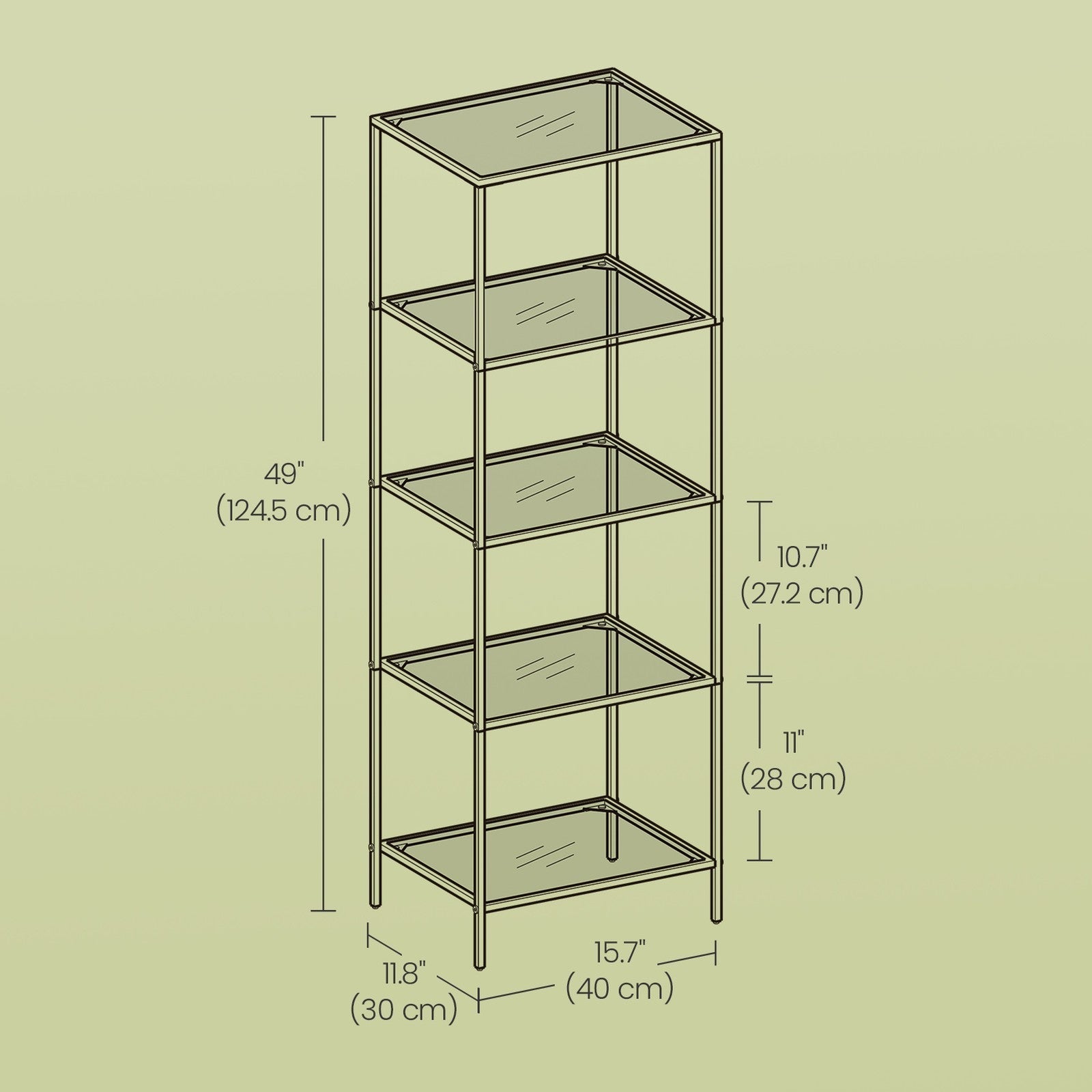 5-Tier Shelf - Tempered Glass - Clear - Versatile Storage Rack for Home and Office