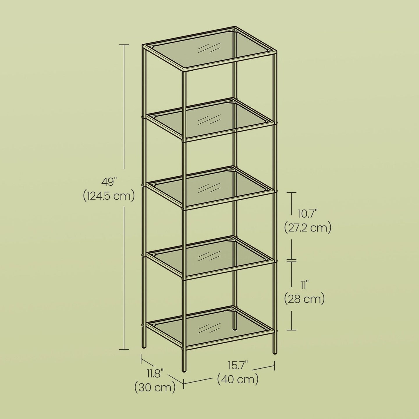 5-Tier Shelf - Tempered Glass - Clear - Versatile Storage Rack for Home and Office