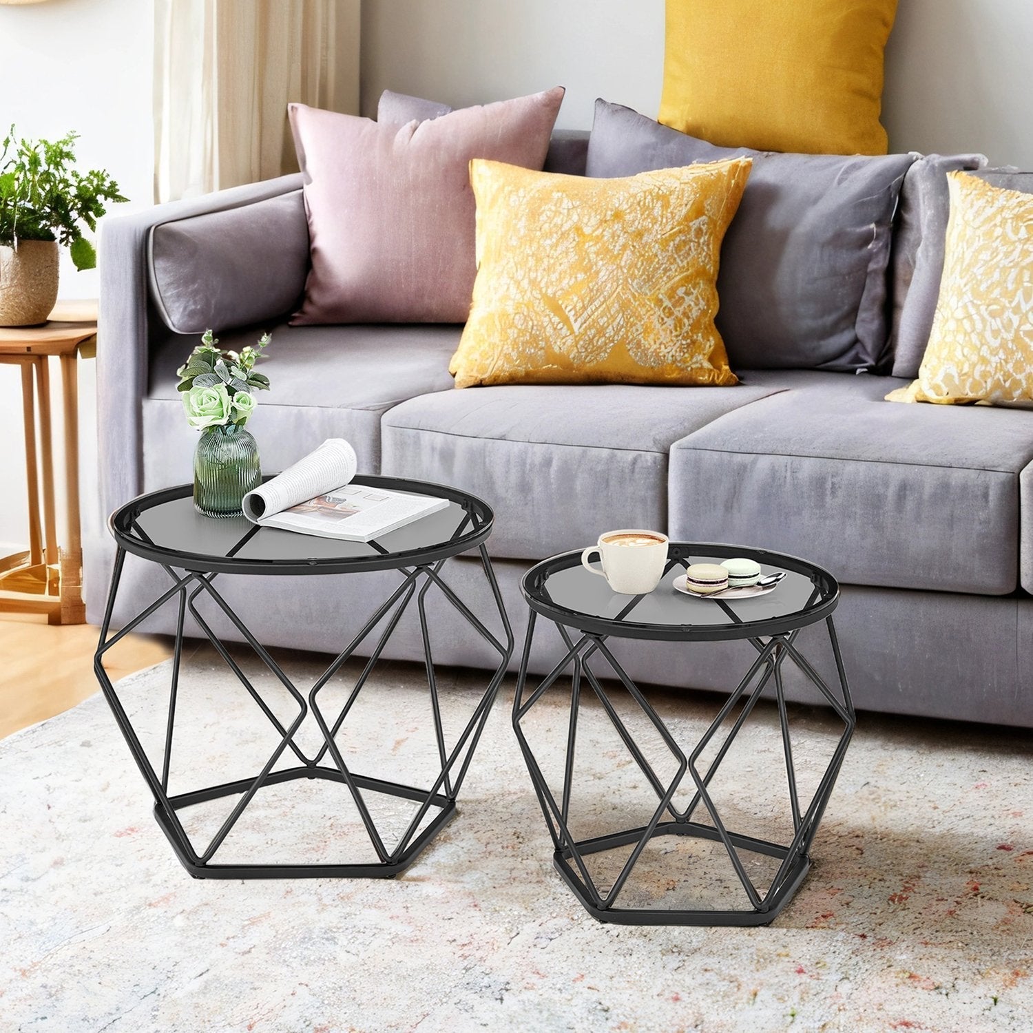 Round Coffee Table Set - Steel - Modern