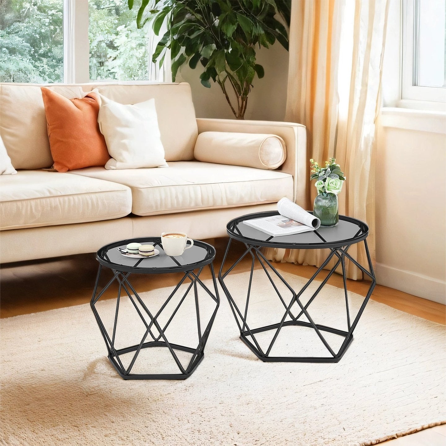 Round Coffee Table Set - Steel - Modern