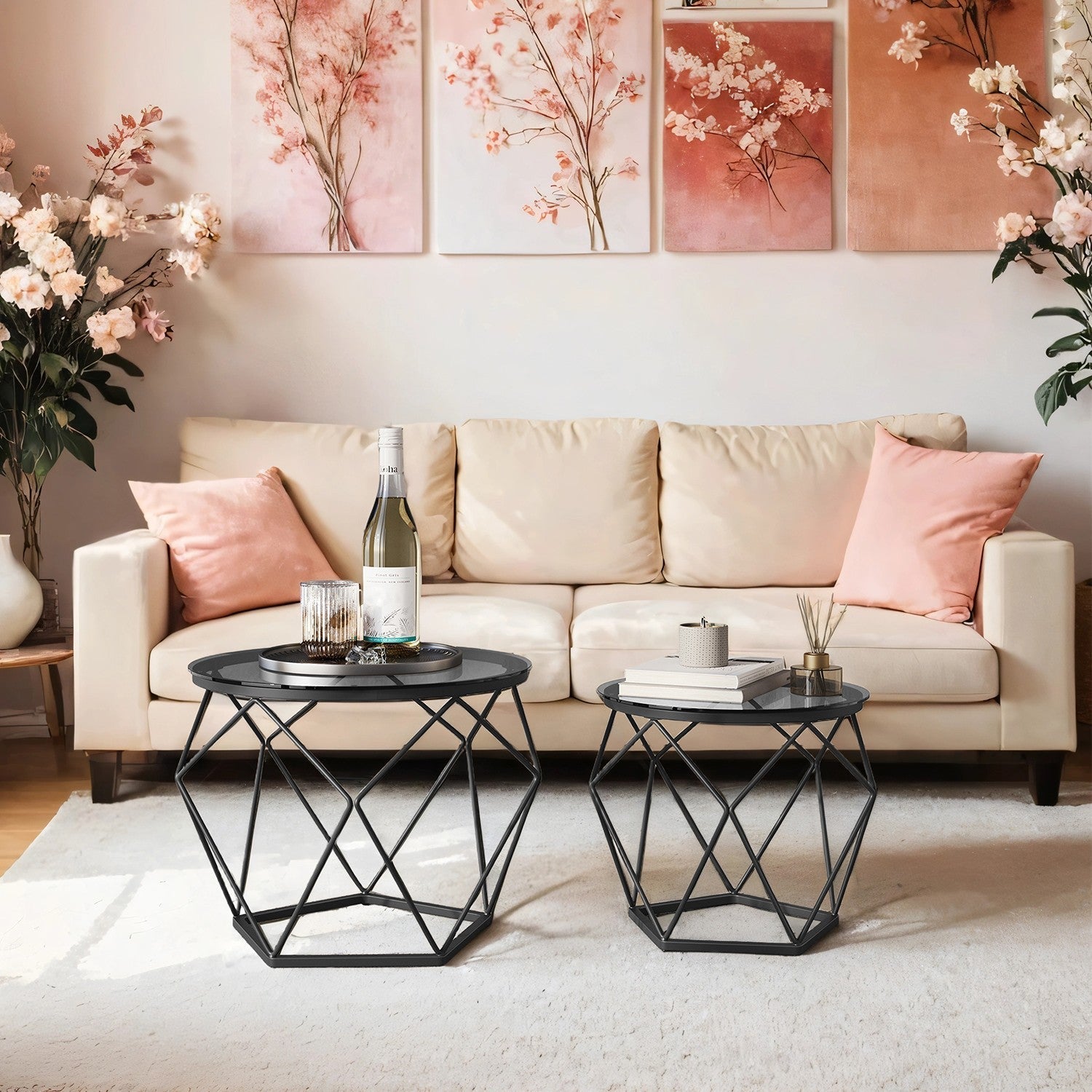 Round Coffee Table Set - Steel - Modern