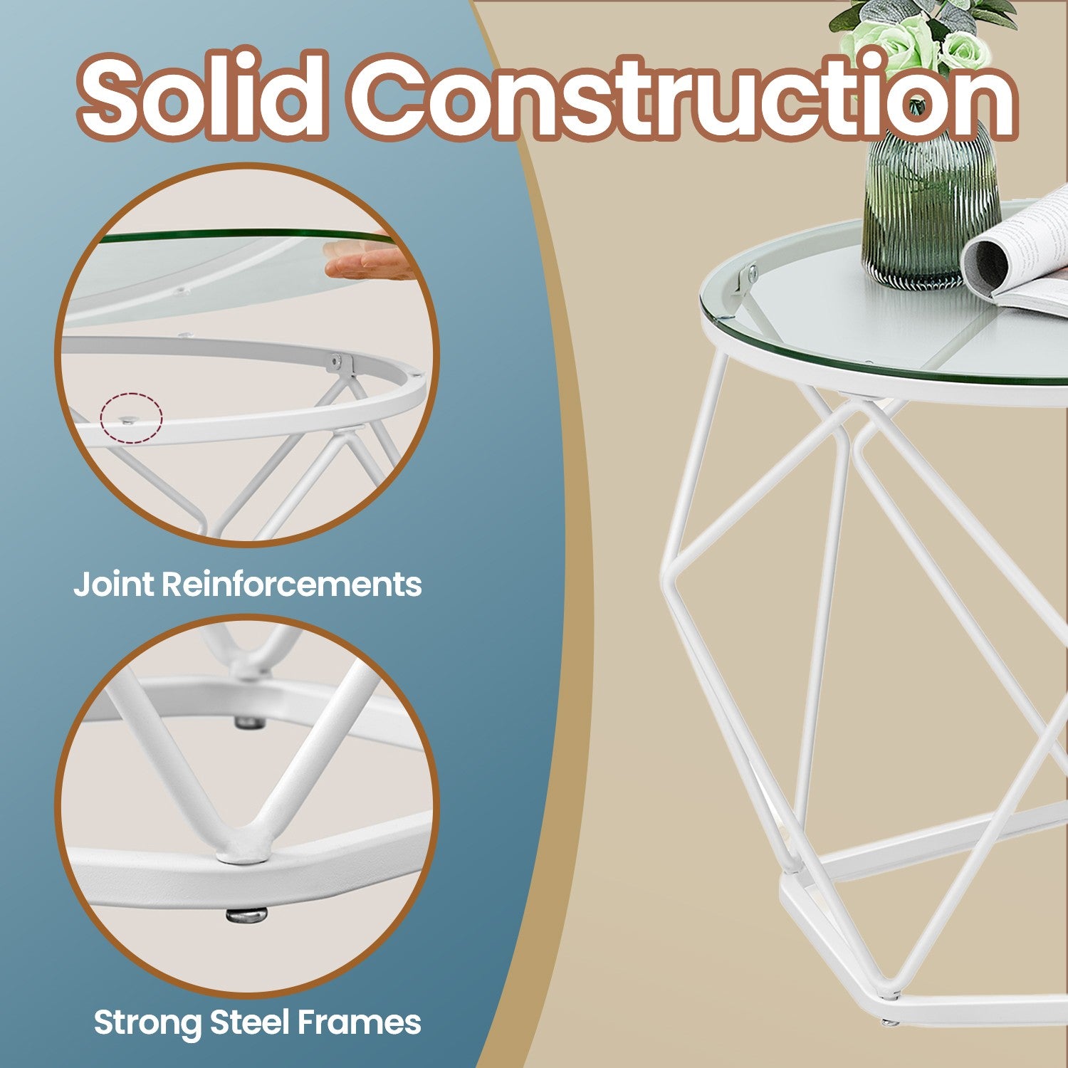 Set of 2 Round Coffee Tables - Tempered Glass and Steel - Transparent