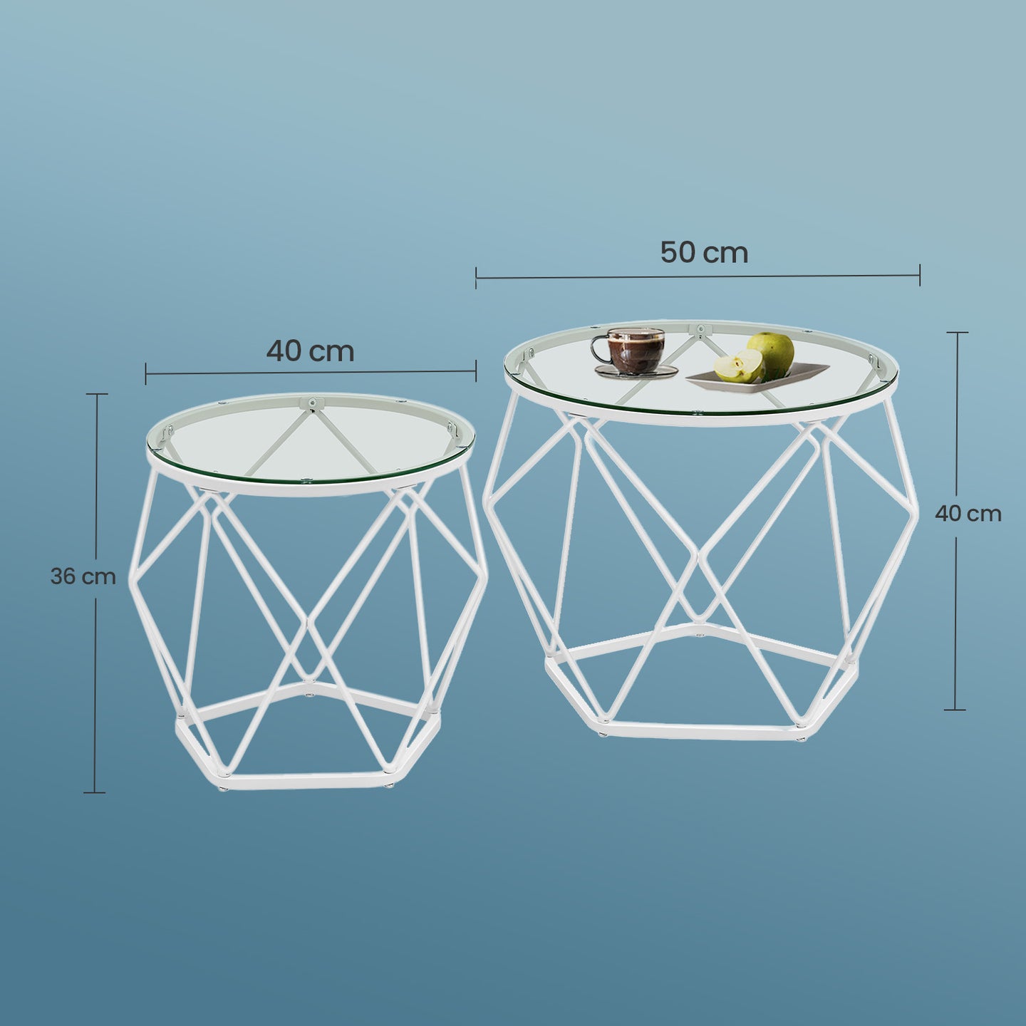 Set of 2 Round Coffee Tables - Tempered Glass and Steel - Transparent