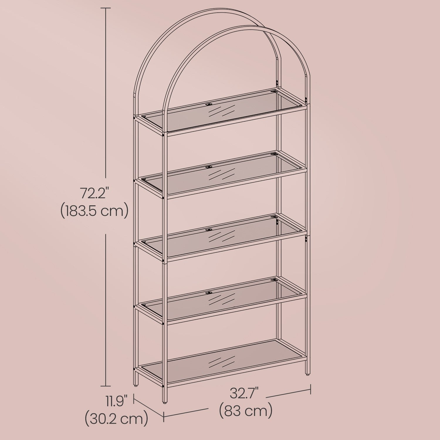 5-Tier Tempered Glass Shelving Unit - Steel Frame - Gold - Versatile Storage for Living Room