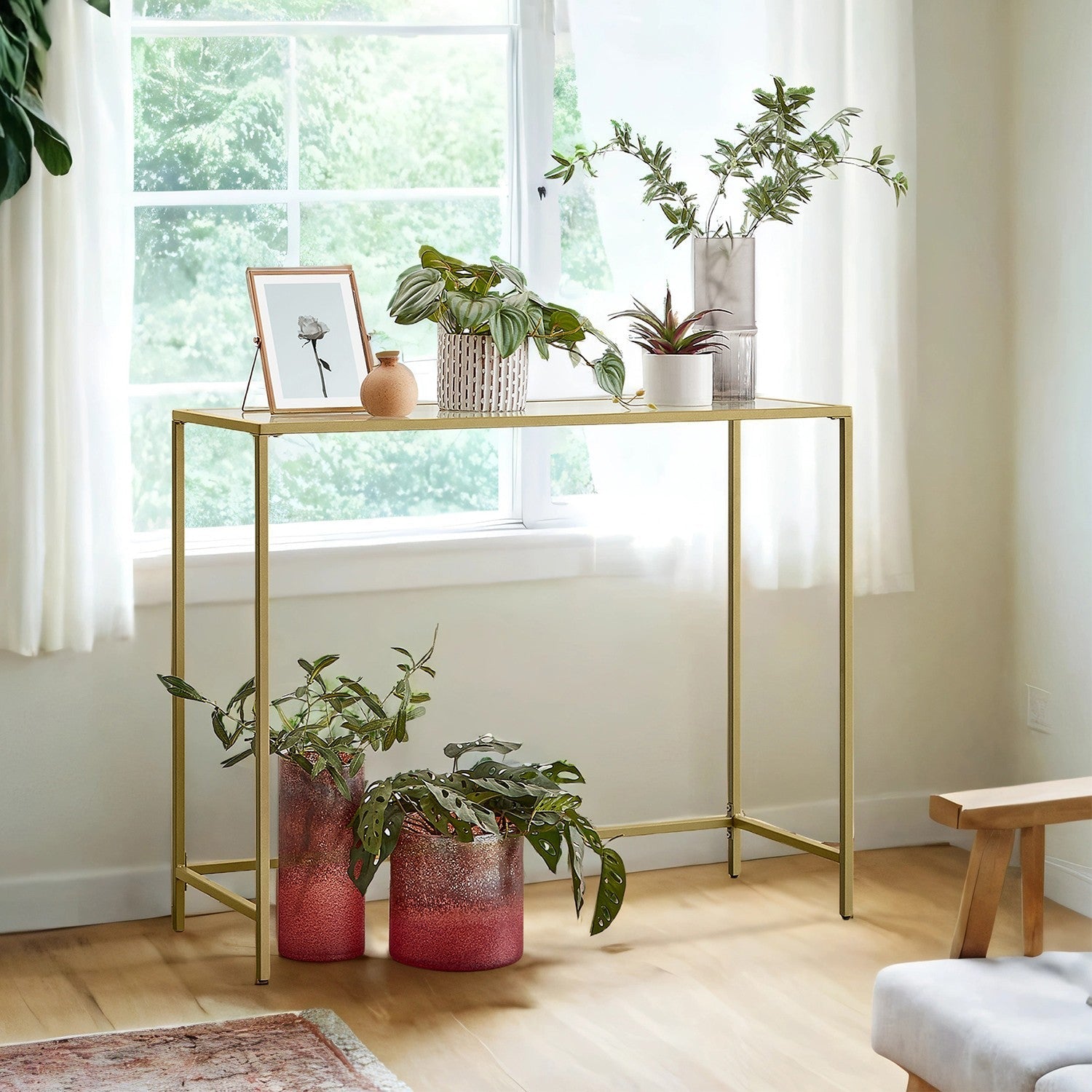 Console Table - Tempered Glass - Gold