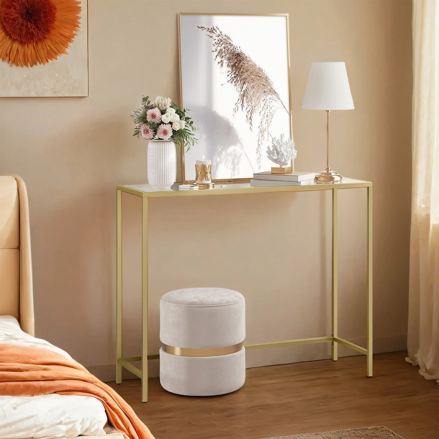 Console Table - Tempered Glass - Gold