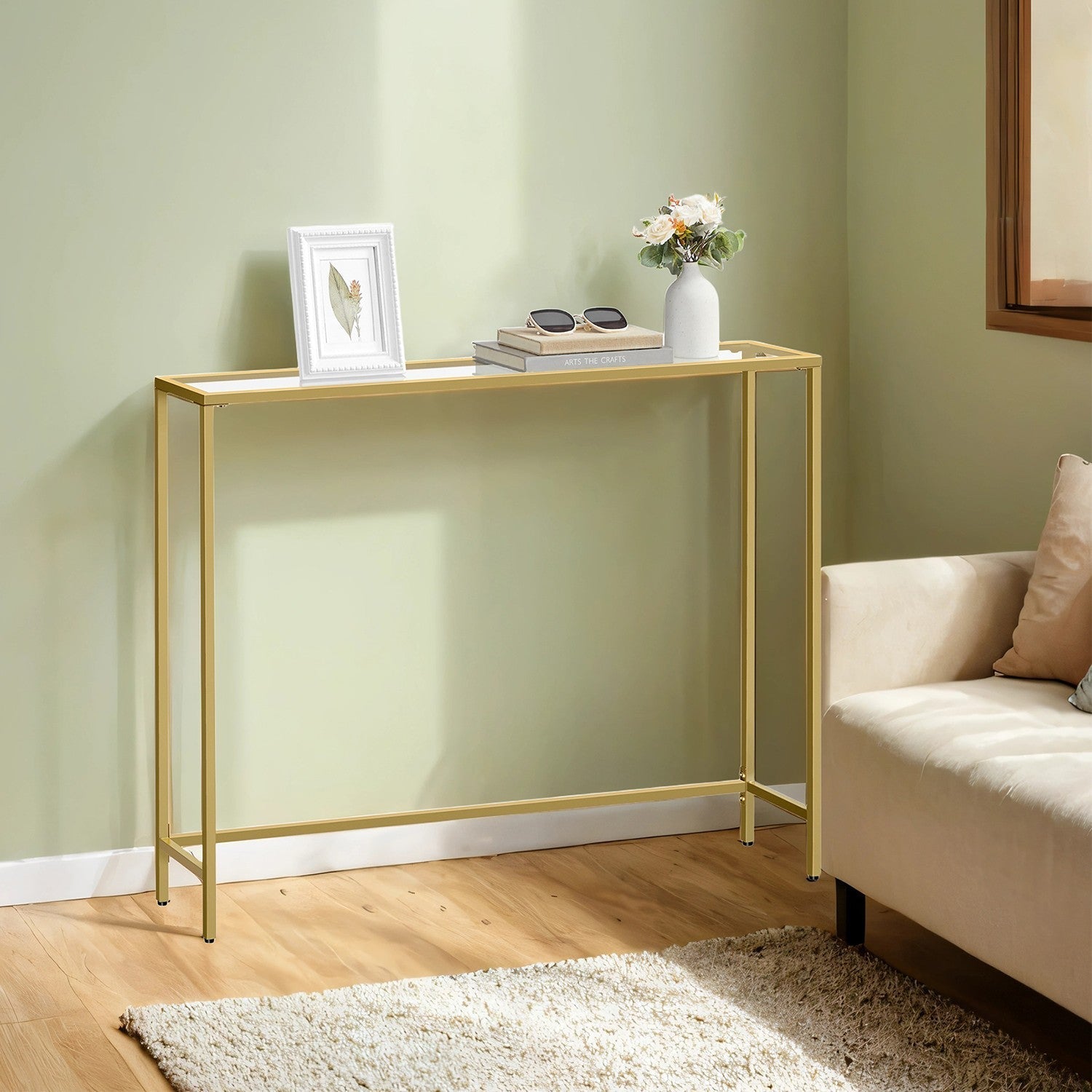 Console Table - Tempered Glass - Gold