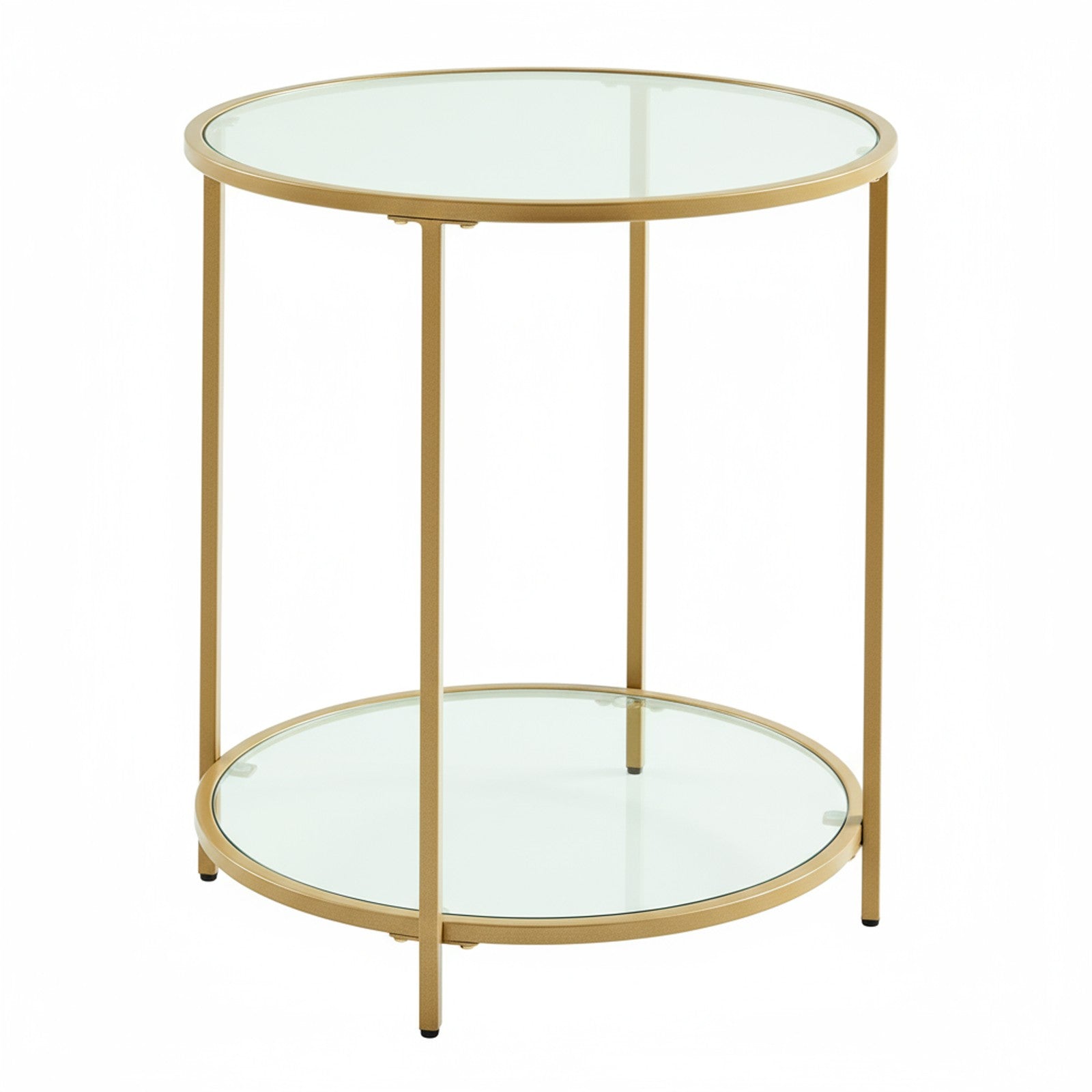 Round End Table - Tempered Glass - Gold - Robust Metal Frame