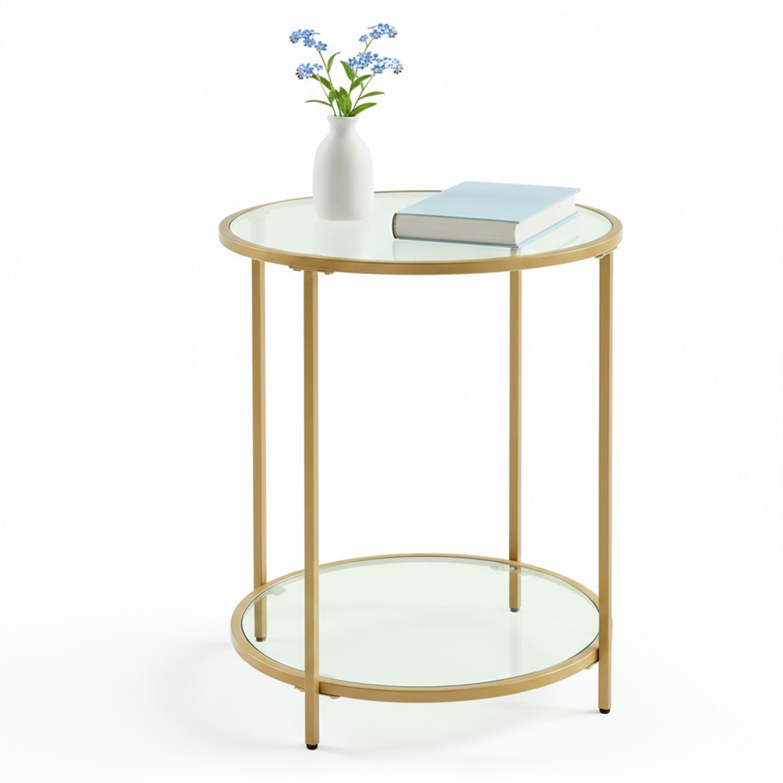 Round End Table - Tempered Glass - Gold - Robust Metal Frame