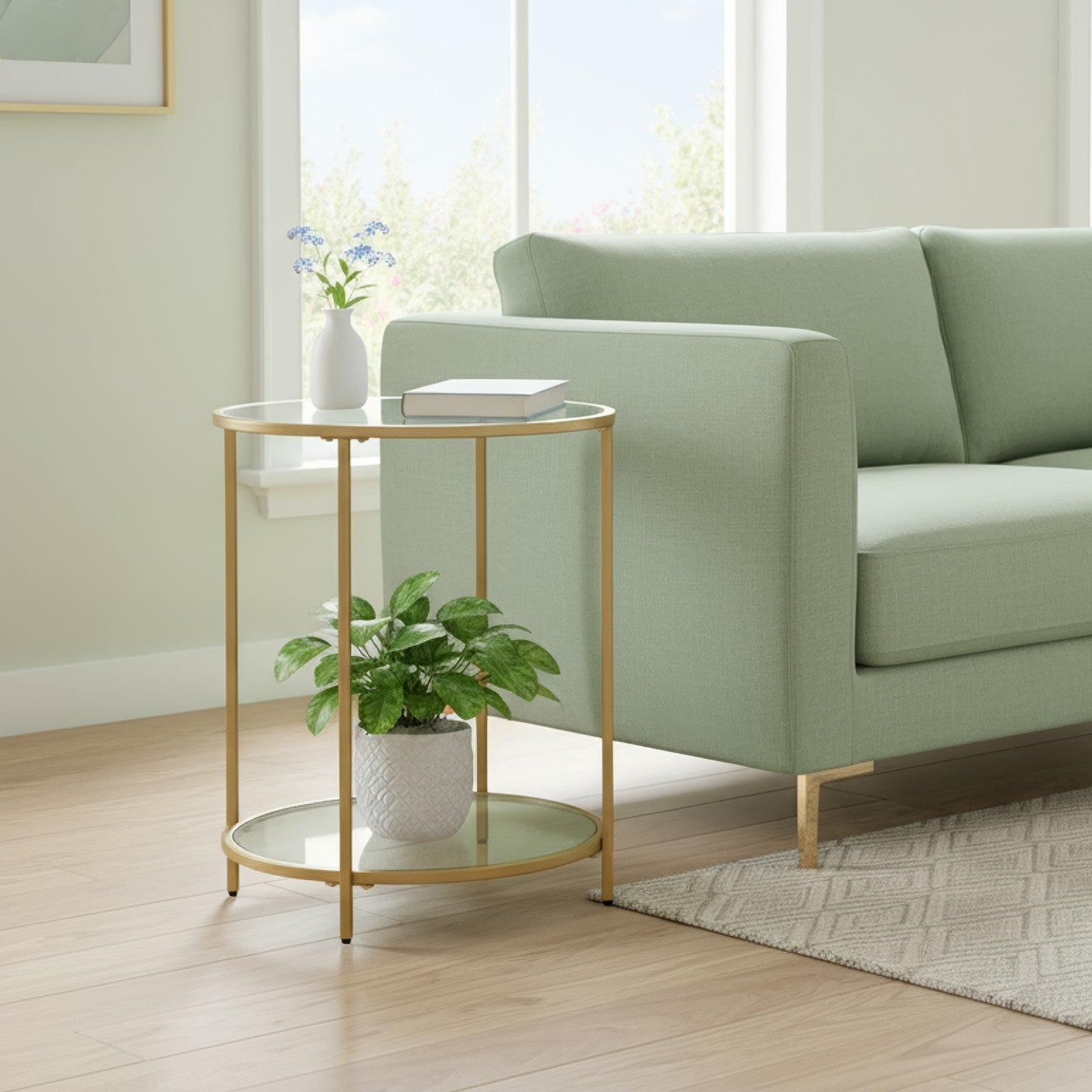 Round End Table - Tempered Glass - Gold - Robust Metal Frame