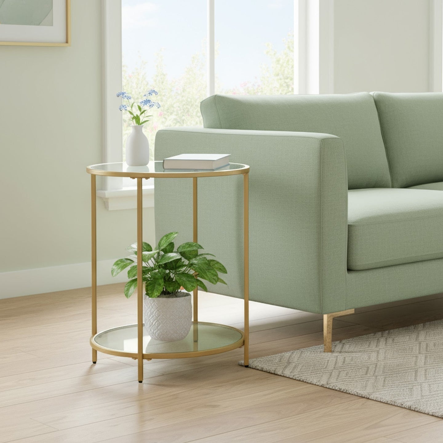 Round End Table - Tempered Glass - Gold - Robust Metal Frame