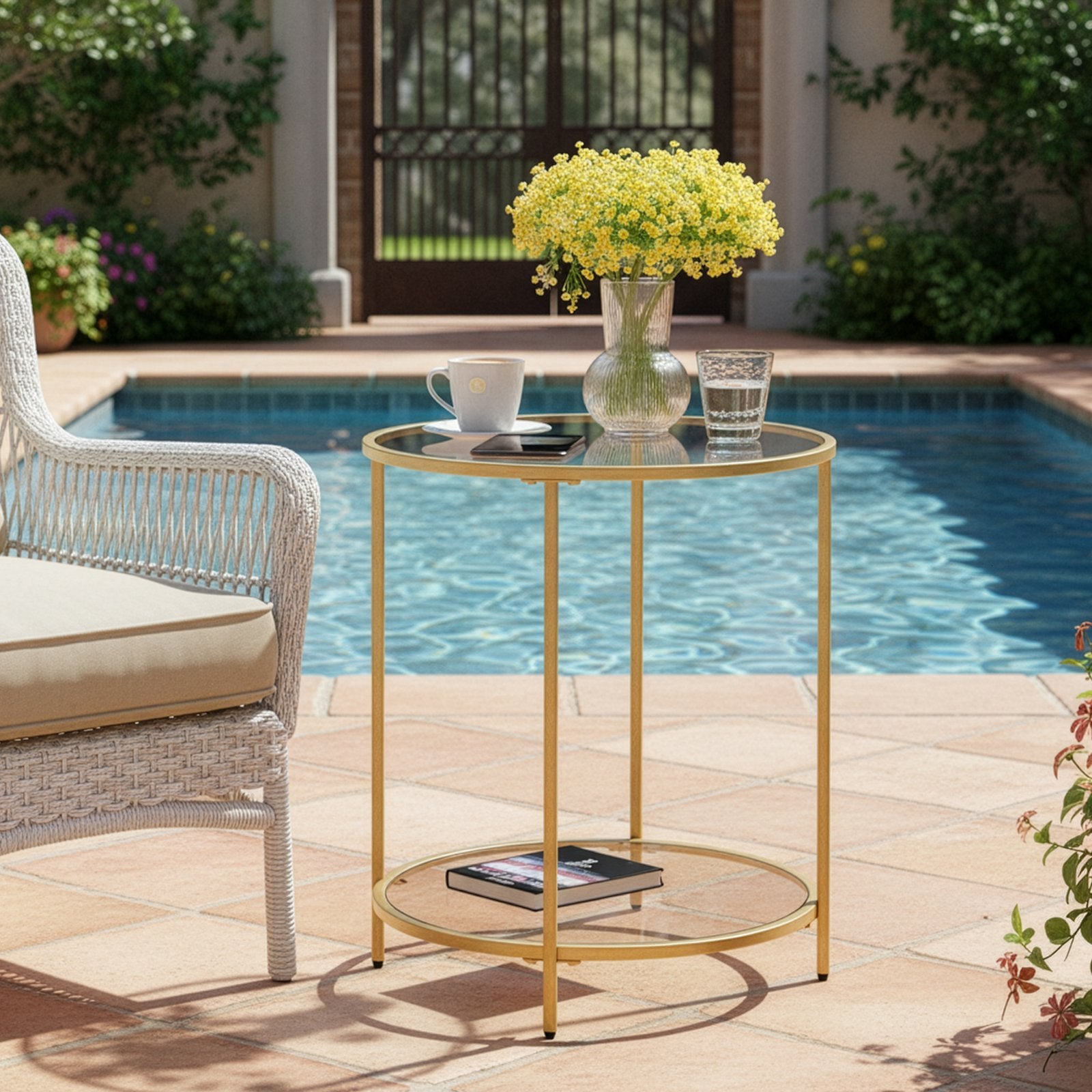 Round End Table - Tempered Glass - Gold - Robust Metal Frame