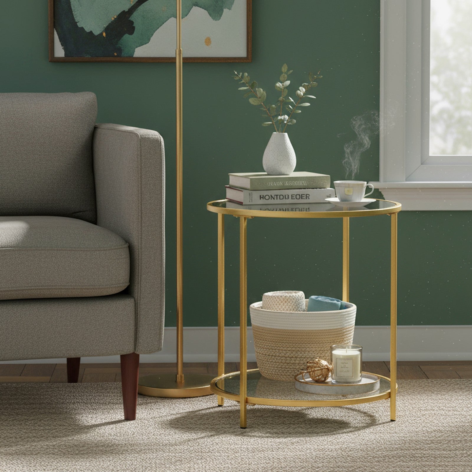 Round End Table - Tempered Glass - Gold - Robust Metal Frame