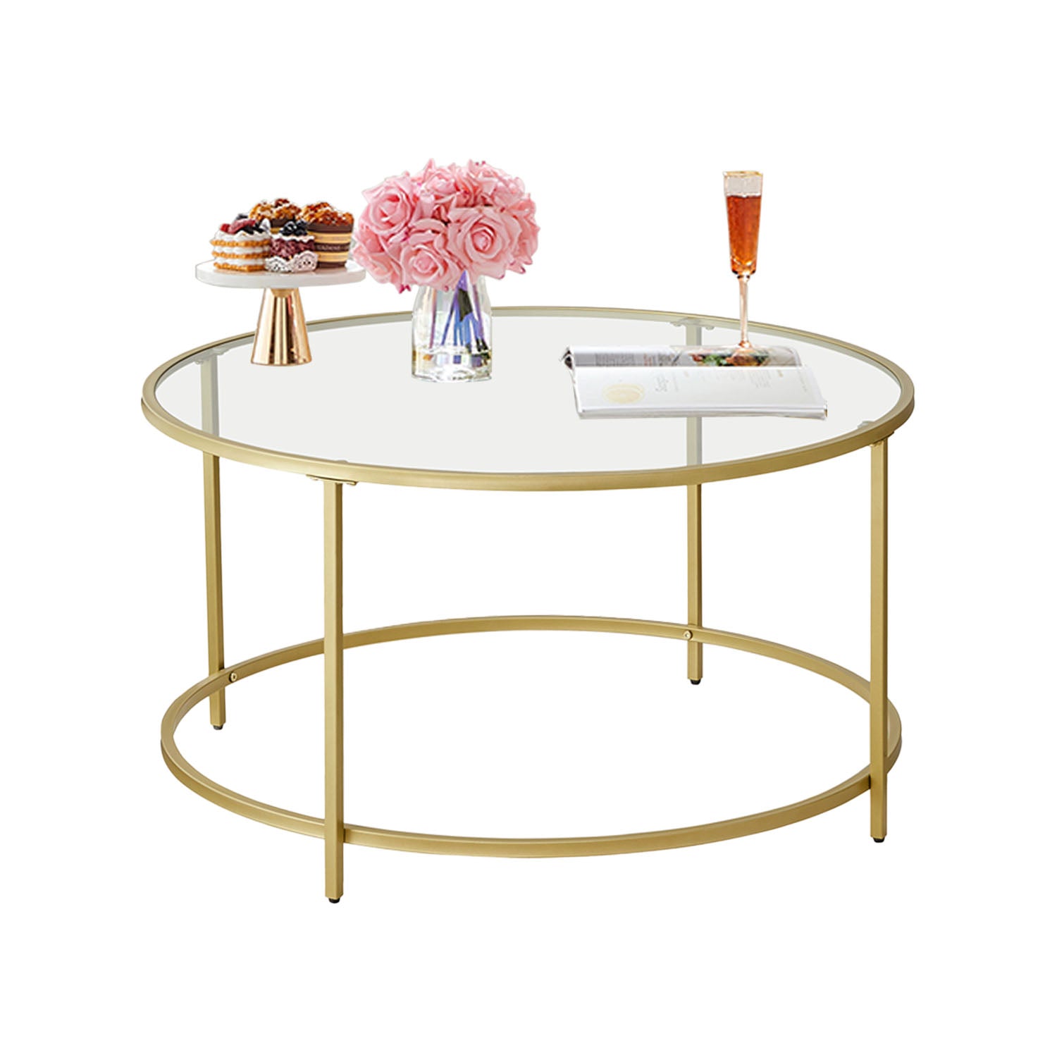 Glass Coffee Table - Steel and Tempered Glass - Gold