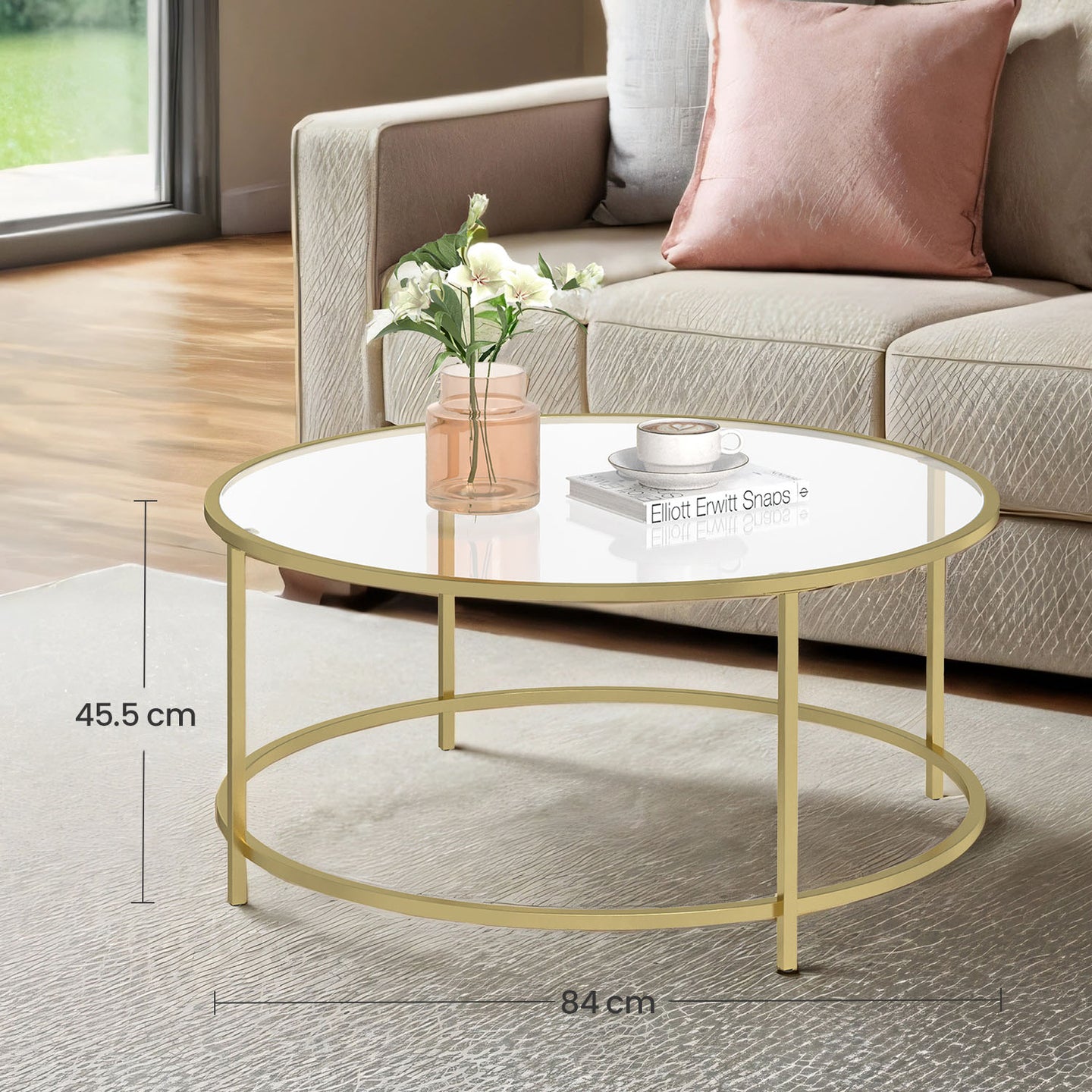 Glass Coffee Table - Steel and Tempered Glass - Gold