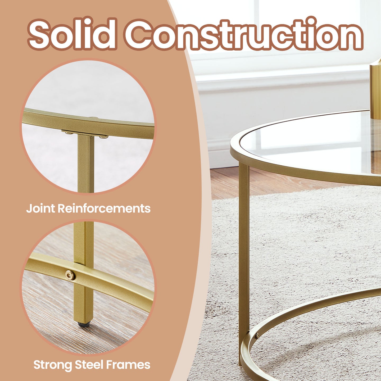 Glass Coffee Table - Steel and Tempered Glass - Gold
