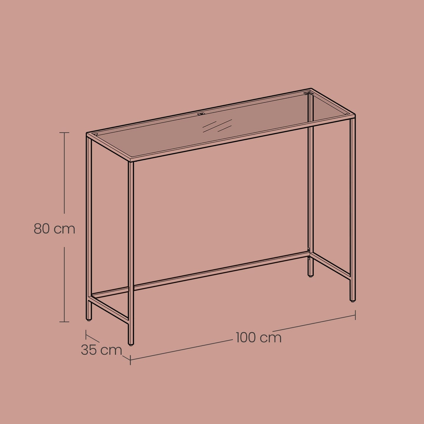Modern Console Table - Tempered Glass - Gold - Sturdy Metal Frame with Adjustable Feet