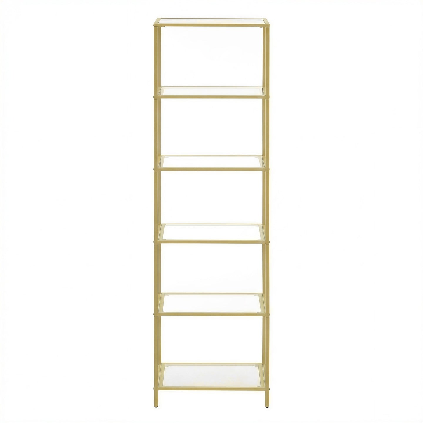 6-Tier Glass Shelf, Bookshelf - Tempered Glass and Steel - Gold