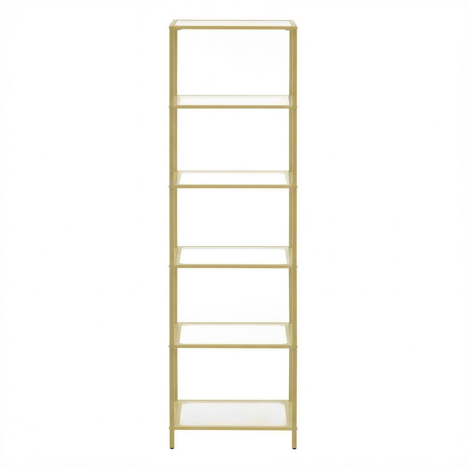 6-Tier Glass Shelf, Bookshelf - Tempered Glass and Steel - Gold