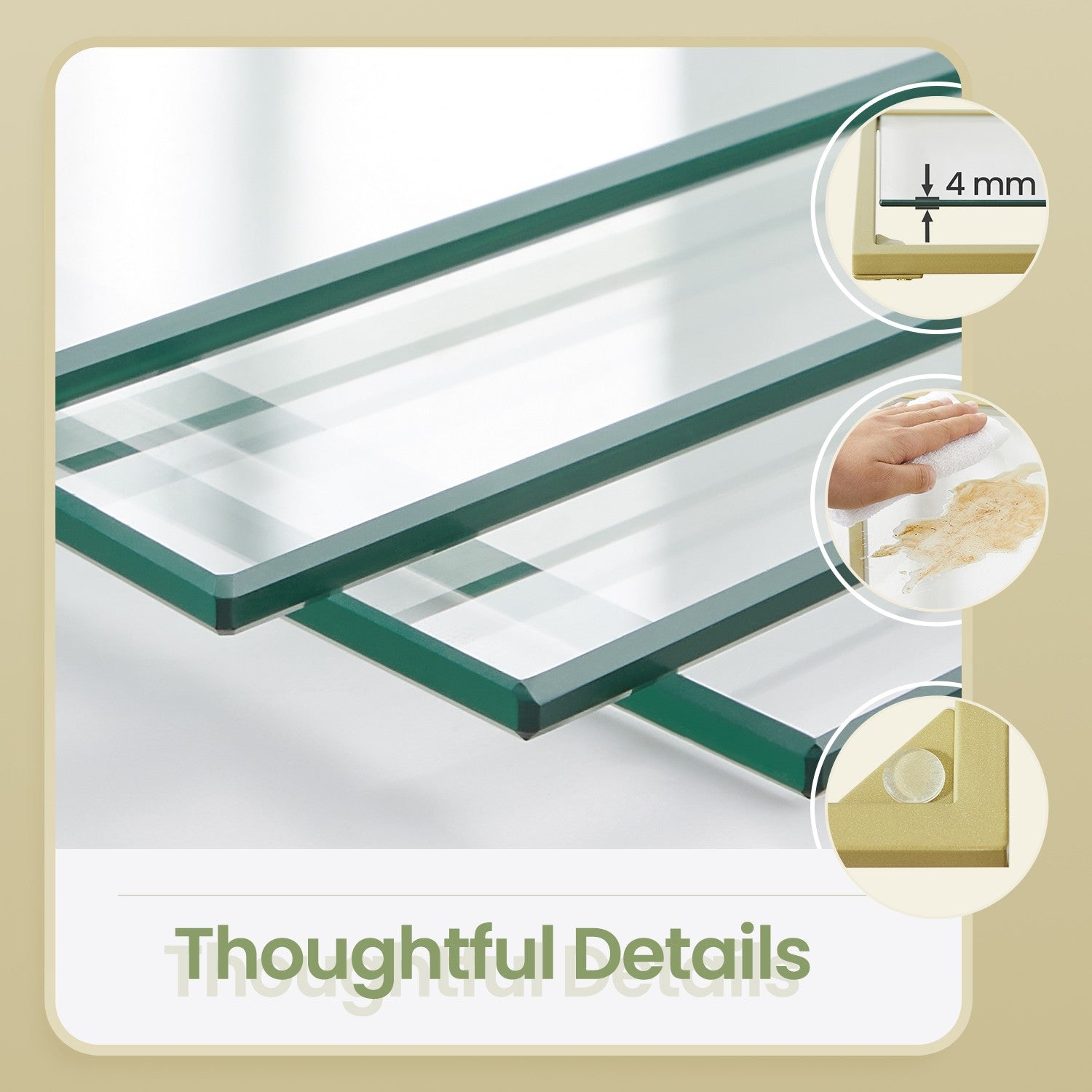 6-Tier Glass Shelf, Bookshelf - Tempered Glass and Steel - Gold