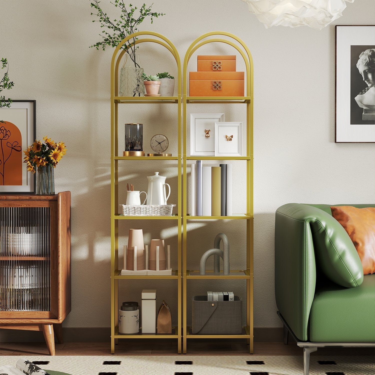 5-Tier Storage Rack - Tempered Glass - Clear - Arched Design with Steel Frame