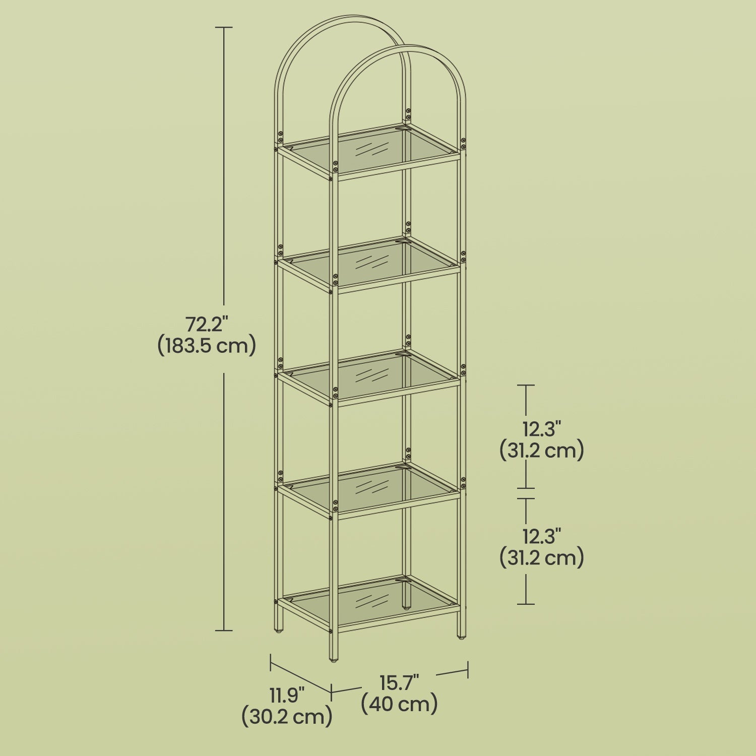 5-Tier Storage Rack - Tempered Glass - Clear - Arched Design with Steel Frame