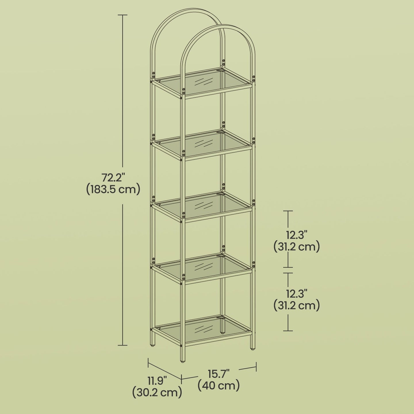 5-Tier Storage Rack - Tempered Glass - Clear - Arched Design with Steel Frame