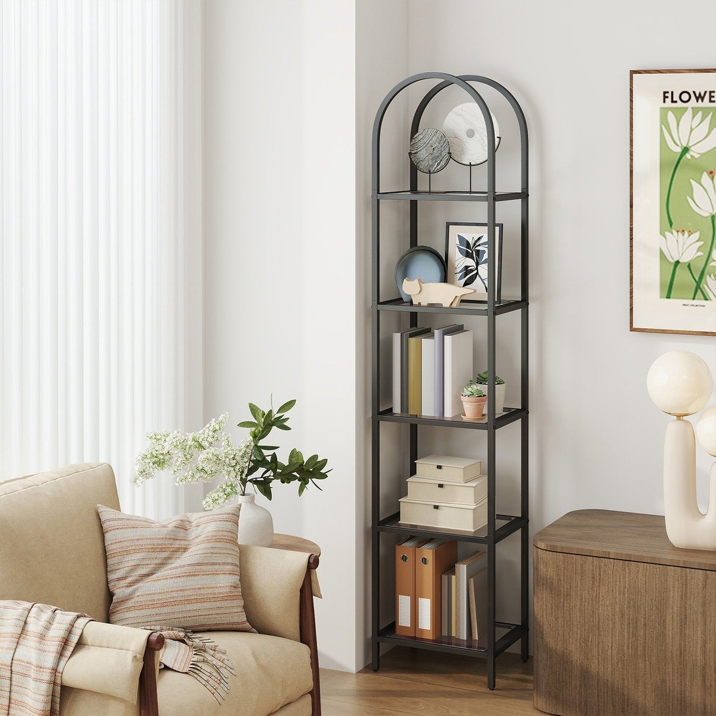 5-Tier Storage Rack - Tempered Glass - Clear - Arched Design with Steel Frame