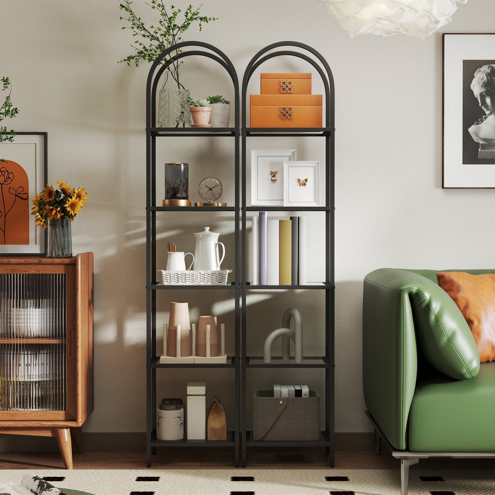 5-Tier Storage Rack - Tempered Glass - Clear - Arched Design with Steel Frame