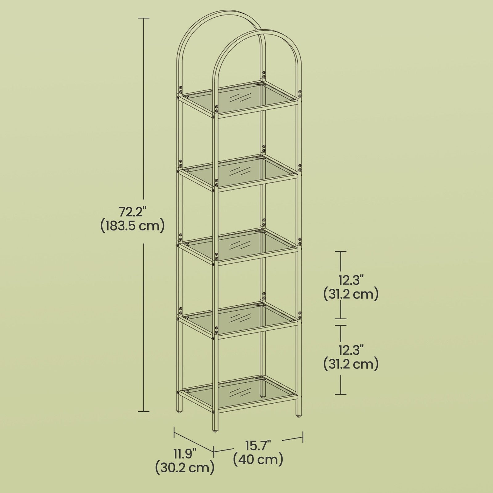5-Tier Storage Rack - Tempered Glass - Clear - Arched Design with Steel Frame