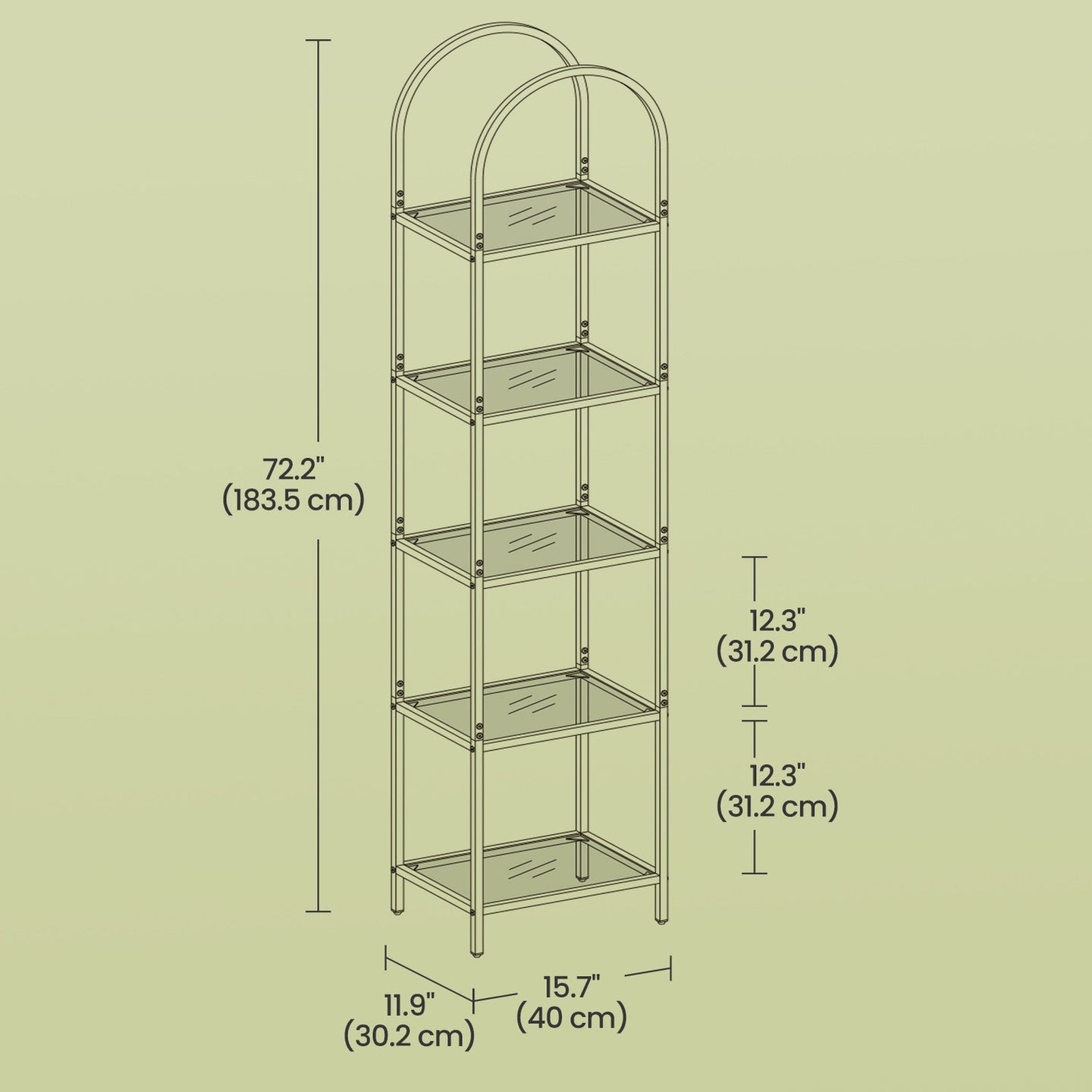 5-Tier Storage Rack - Tempered Glass - Clear - Arched Design with Steel Frame