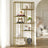 Tall Bookcase - Tempered Glass - Gold - 6-Tier Shelving Unit for Living Room