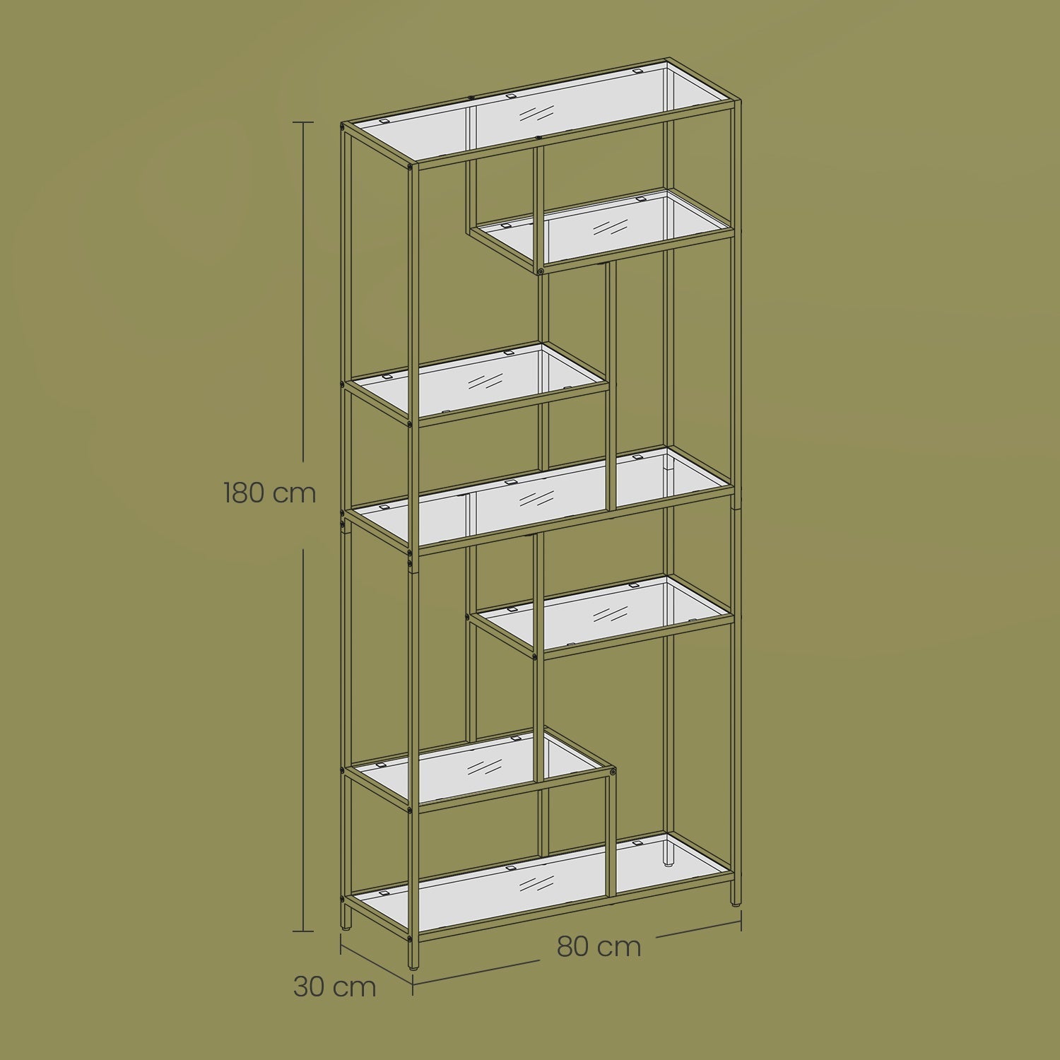 Tall Bookcase - Tempered Glass - Black - 6-Tier Shelving Unit for Living Room and Study