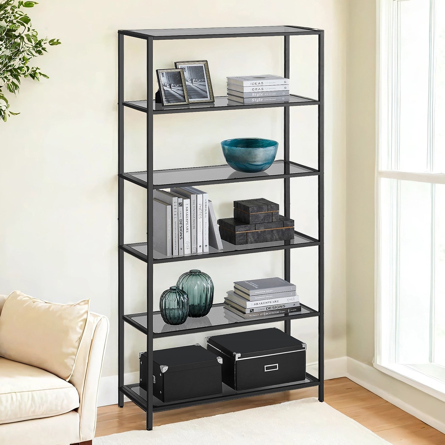 6-Tier Bookshelf - Tempered Glass - Clear